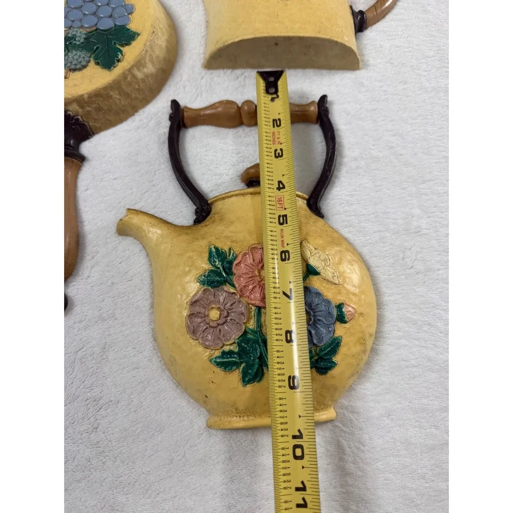 Vintage 1995 Home Interiors & Gifts Kitchen Wall Plaques Set 3 Yellow Teapots